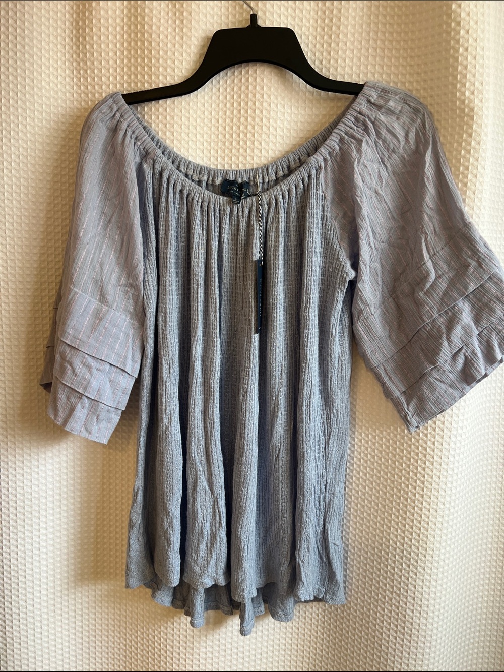 Lucky Brand Light Blue Gauze Off-Shoulder Tunic-726-001